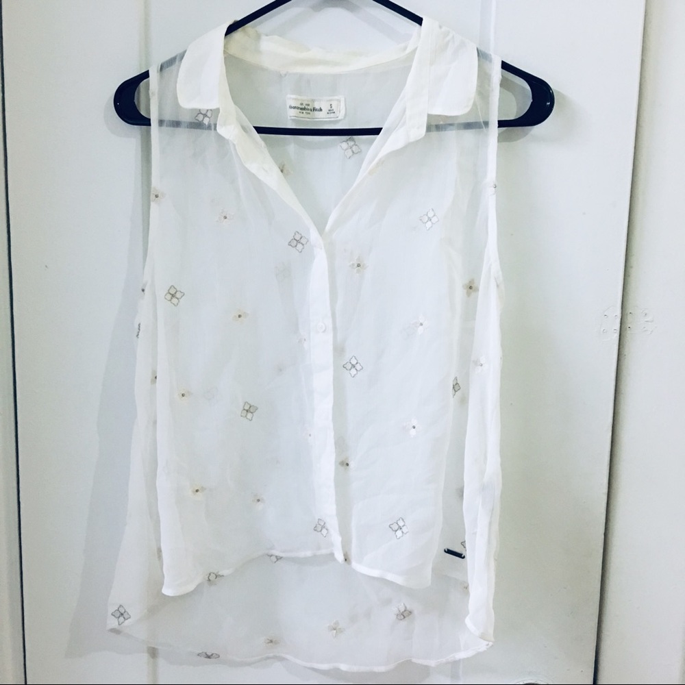 Abercrombie & Fitch Sheer Sleeveless White Top